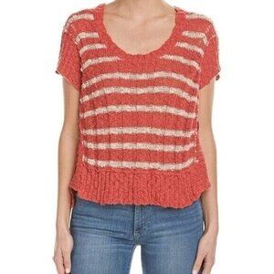 Free People Rib Knit‎ Top Womens Size Medium Red White Striped Boho Pullover